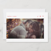 Minimale moderne vreugde witte rode foto feestdagenkaart (Voorkant)