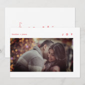 Minimale moderne vreugde witte rode foto feestdagenkaart (Voorkant / Achterkant)