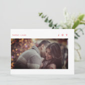 Minimale moderne vreugde witte rode foto feestdagenkaart (Staand voorkant)