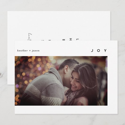Minimale moderne vreugde witte zwarte foto feestdagenkaart (Voorkant / Achterkant)