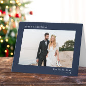Minimale moderne vrolijke kerstblauwe foto feestdagen kaart