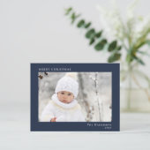 Minimale moderne vrolijke kerstblauwe foto feestdagenkaart (Staand voorkant)