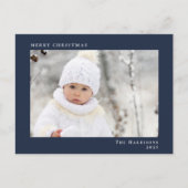 Minimale moderne vrolijke kerstblauwe foto feestdagenkaart (Voorkant)