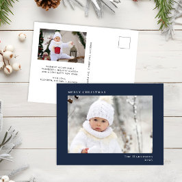 Minimale moderne vrolijke kerstblauwe foto feestdagenkaart