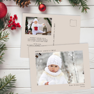 Minimale moderne vrolijke kerstdagen taupe foto feestdagenkaart