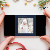 Minimale moderne vrolijke kerstfoto blauw feestdagenkaart