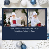 Minimale moderne vrolijke kerstfoto blauw feestdagenkaart