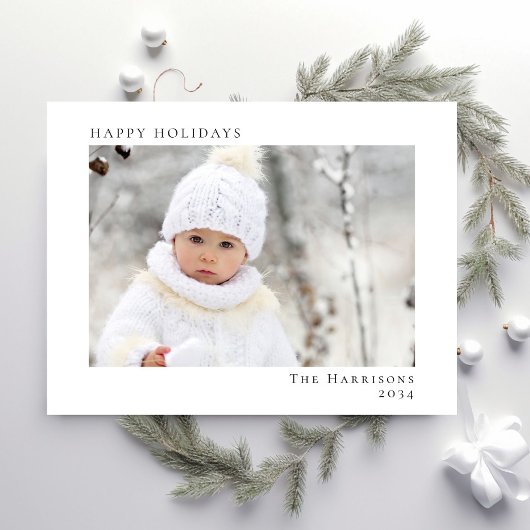 Minimale moderne vrolijke kerstfoto feestdagenkaart