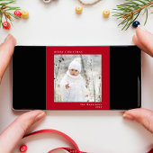 Minimale moderne vrolijke kerstfoto rood feestdagenkaart