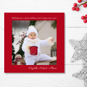 Minimale moderne vrolijke kerstfoto rood feestdagenkaart