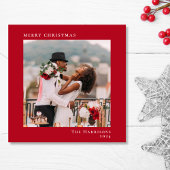 Minimale moderne vrolijke kerstfoto rood feestdagenkaart