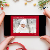 Minimale moderne vrolijke kerstfoto rood feestdagenkaart