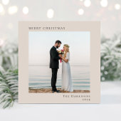 Minimale moderne vrolijke kerstfoto Taupe Feestdagenkaart