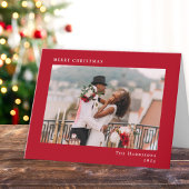 Minimale moderne vrolijke kerstrode foto feestdagen kaart