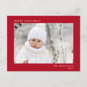 Minimale moderne vrolijke kerstrode foto feestdagenkaart (Voorkant)