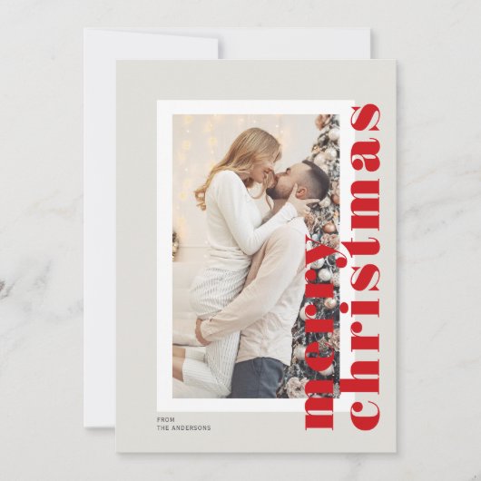 Minimale moderne vrolijke kerstscriptfoto feestdagenkaart (Voorkant)