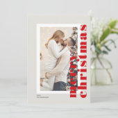 Minimale moderne vrolijke kerstscriptfoto feestdagenkaart (Staand voorkant)