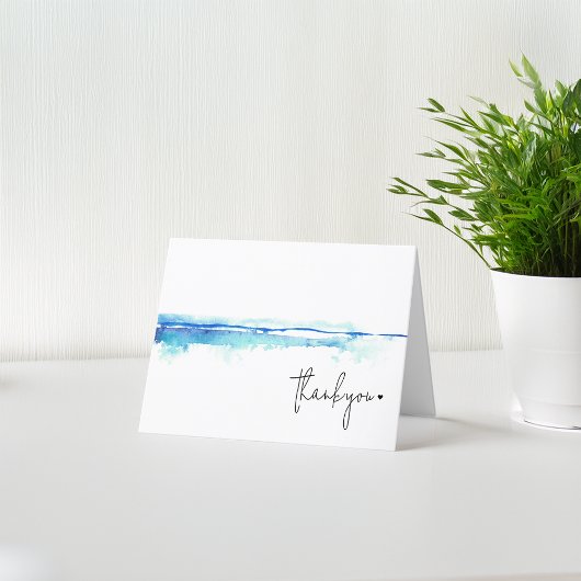 Minimale moderne waterverf bruidsdouche in blauw bedankkaart