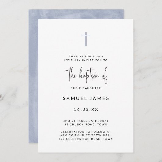 Minimale moderne waterverf handgeschreven blauwe d kaart (Voorkant / Achterkant)