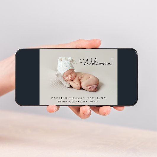 Minimale moderne welkomstfoto aankondiging