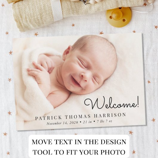 Minimale moderne welkomstfoto aankondiging