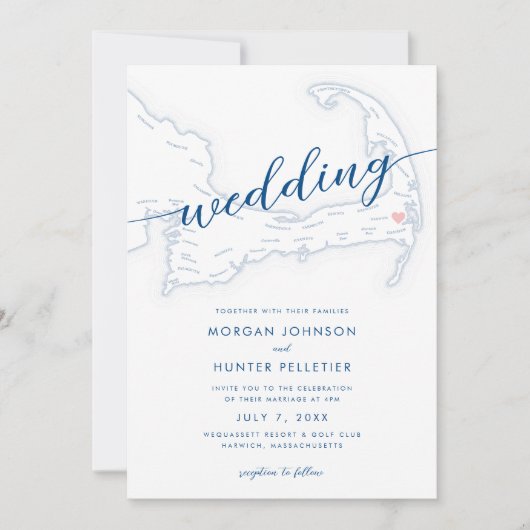 Minimale Moderne Wequassett Resort Kaart Bruiloft (Voorkant)