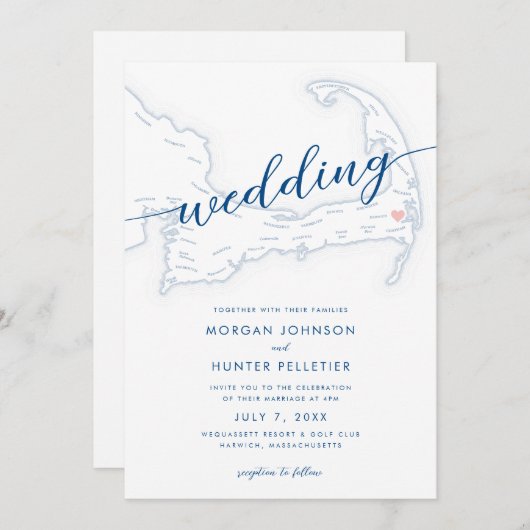 Minimale Moderne Wequassett Resort Kaart Bruiloft (Voorkant / Achterkant)