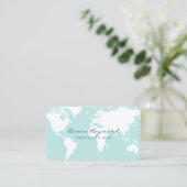 Minimale moderne Wereldkaart op zeer bleke blauw Visitekaartje (Staand voorkant)
