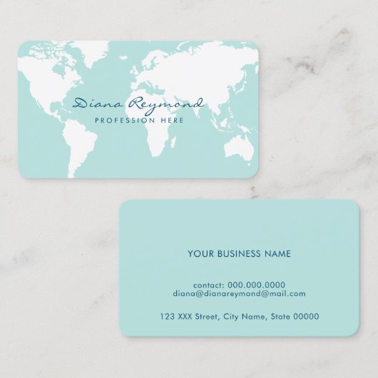 Minimale moderne Wereldkaart op zeer bleke blauw Visitekaartje (Voorkant / Achterkant)