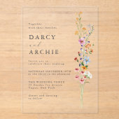 Minimale moderne Wildflowers bruiloft Acryl Uitnodigingen (Voorkant)