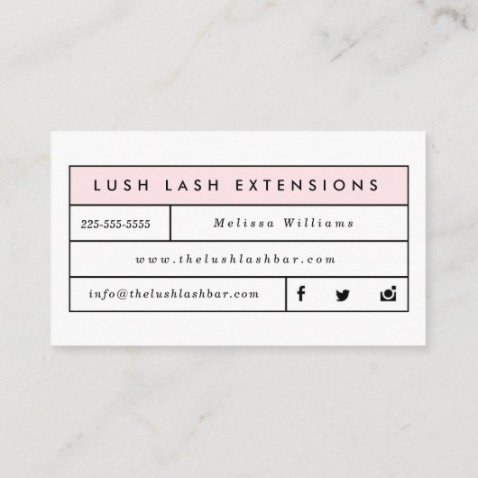 Minimale moderne wimper- en wenkbrauwzaken visitekaartje (Achterkant)