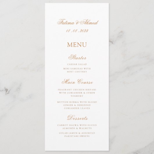 Minimale Moderne Wit Goud Moslim Trouwtafel Menu (Voorkant)