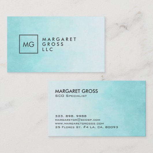 Minimale moderne witte en blauwe Waterverven Ombre Visitekaartje (Voorkant / Achterkant)