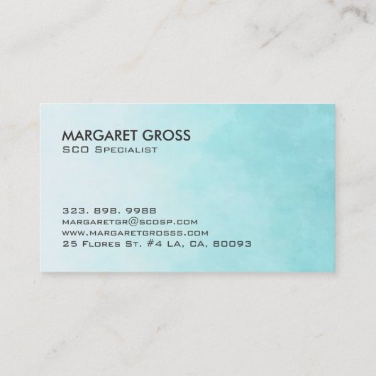 Minimale moderne witte en blauwe Waterverven Ombre Visitekaartje (Achterkant)