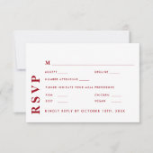 Minimale moderne witte en rode bruiloft elegant RSVP kaartje (Voorkant)