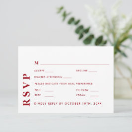 Minimale moderne witte en rode bruiloft elegant RSVP kaartje