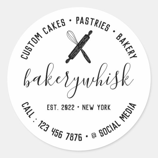 Minimale moderne witte legante bakkerij ronde sticker (Voorkant)