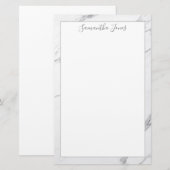 Minimale Moderne Witte Marmeren Douanenaam Briefpapier (Voorkant / Achterkant)