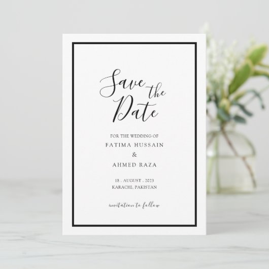 Minimale moderne witte moslim bruiloft Save The Da Date (Staand voorkant)