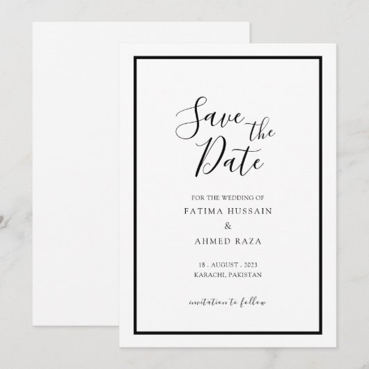Minimale moderne witte moslim bruiloft Save The Da Date (Voorkant / Achterkant)