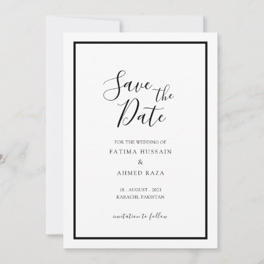 Minimale moderne witte moslim-huwelijksaankondigin save the date (Voorkant)