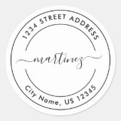 Minimale moderne witte zwarte ronde adressticker sticker (Voorkant)