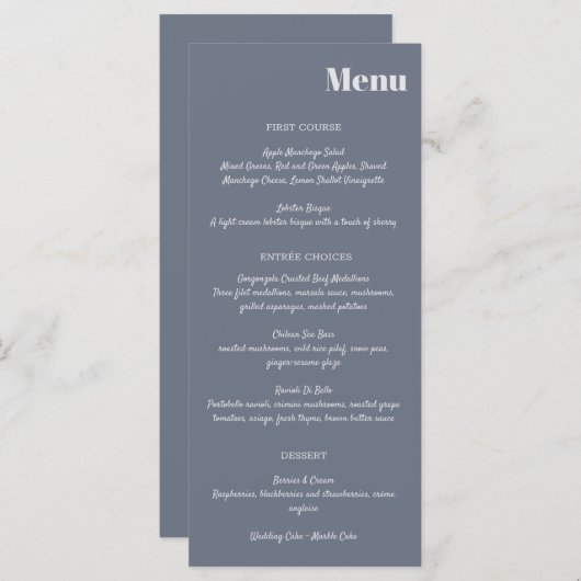 Minimale moderne zachte, blauwe lavendel Typografi Menu (Voorkant / Achterkant)