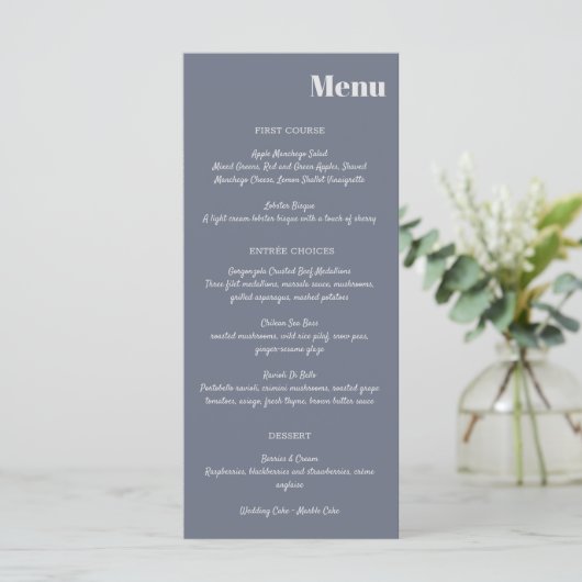 Minimale moderne zachte, blauwe lavendel Typografi Menu (Staand voorkant)