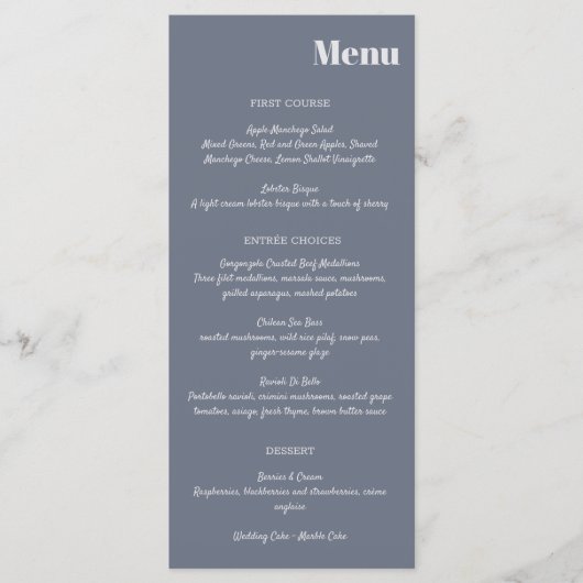 Minimale moderne zachte, blauwe lavendel Typografi Menu (Voorkant)