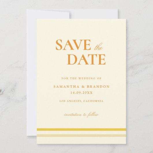Minimale moderne zachte boter gele trouw-QR-code Save The Date (Voorkant)