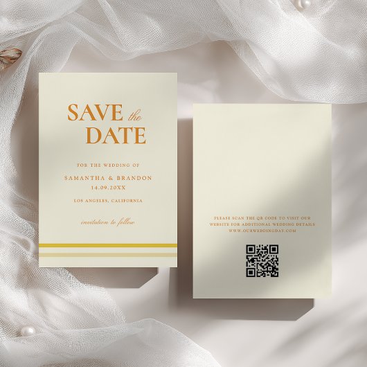 Minimale moderne zachte boter gele trouw-QR-code Save The Date