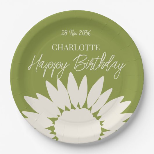 Minimale moderne zonnebloem - Aangepaste dag voor  Papieren Bordje (Voorkant)