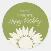 Minimale moderne zonnebloem - Aangepaste dag voor  Ronde Sticker (Voorkant)