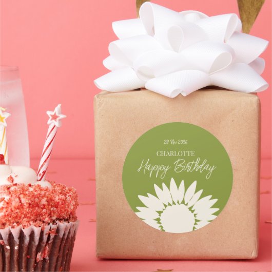 Minimale moderne zonnebloem - Aangepaste dag voor  Ronde Sticker (Feest)